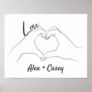 Affiche Initiales monogrammes Love Heart Line Art Dessin