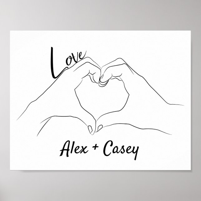 Affiche Initiales monogrammes Love Heart Line Art Dessin (Devant)