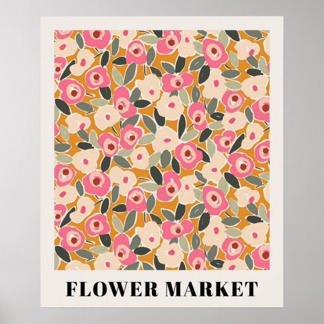 Affiche Inky Floral Flower Market Pattern- Sunlit Meadow (Devant)