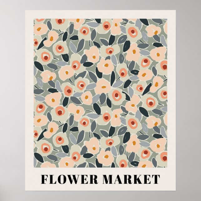 Affiche Inky Floral Flower Market Pattern- Sunlit Meadow (Devant)