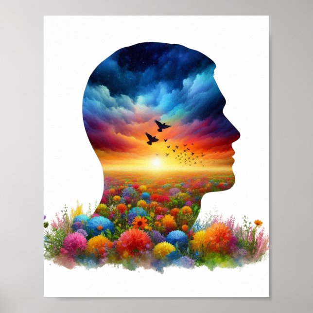 Affiche Inner Journey: Vibrant Sunset Wildflower Mindscape (Devant)