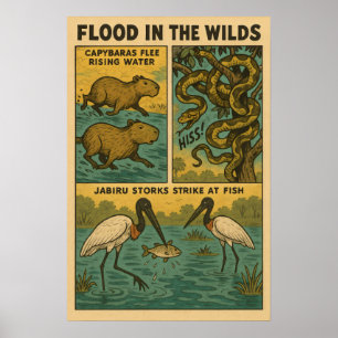 Affiche Inondation dans les terres sauvages – Capybaras, s