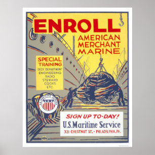 Affiche Inscrivez-vous à American Merchant Marine - WPA