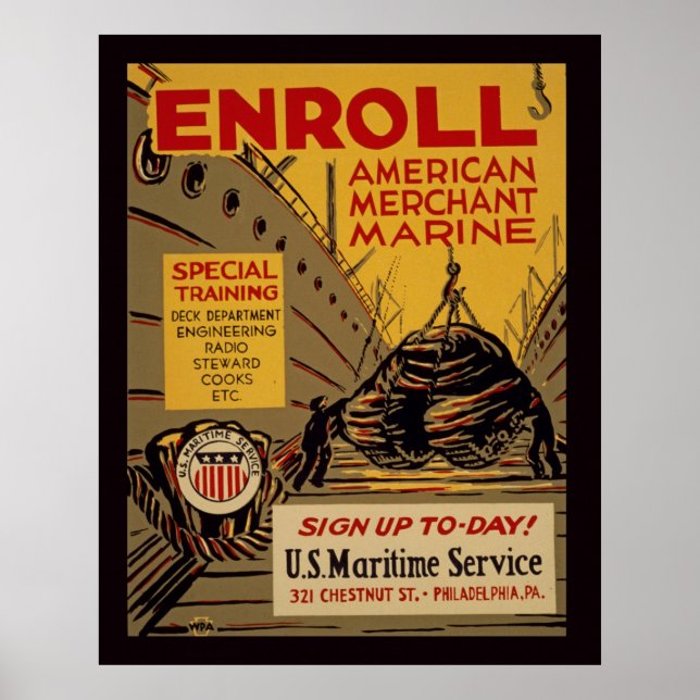 Affiche Inscrivez-vous à l'affiche WPA Vintage de la marin (Devant)