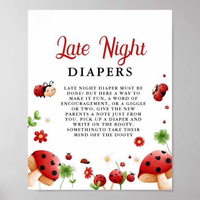 Affiche Insect Lady Night Diaper Baby shower Jeu (Devant)