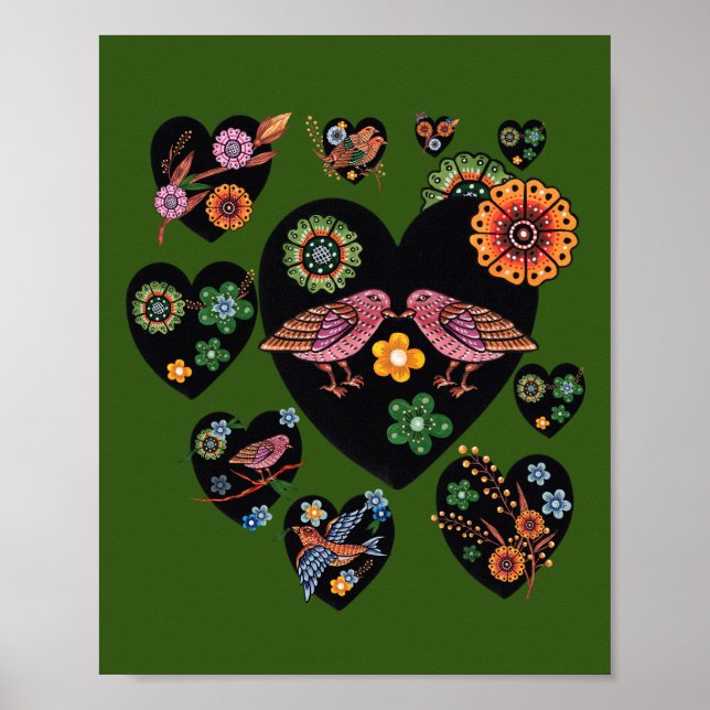 Affiche Inséparables Scandinaves Folk Art Saint Valentin (Devant)