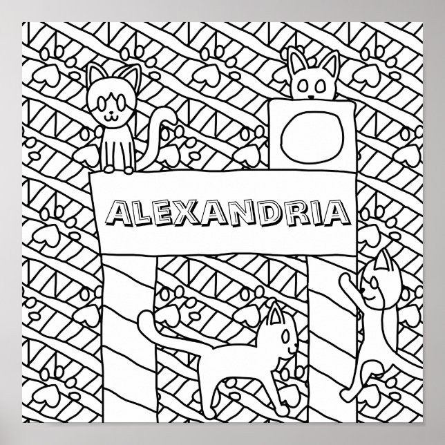 Affiche Insérer votre nom Page Coloriage de chat (Devant)