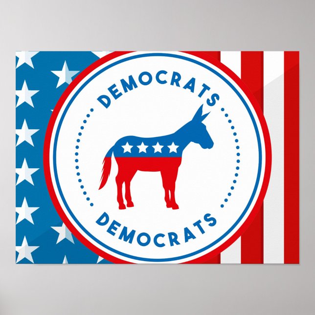Affiche Insigne de l'emblème du parti démocrate  (A strong Democratic Party badge with iconic donkey art and America textures.)