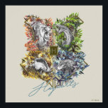 Affiche Insigne floral HOGWARTS™<br><div class="desc">Découvrez ce magnifique blason floral HOGWARTS™ avec le corbeau RAVENCLAW™,  le serpent SLYTHERIN™,  le lion GRYFFINDOR™ et le blaireau HUFFLEPUFF™.</div>