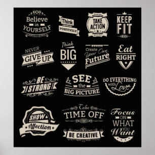 Affiche Insignes de motivation noirs et blancs