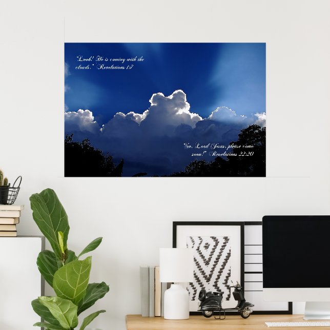 Affiche Inspirante de Jésus Venant dans les Nuages (Bureau à domicile)