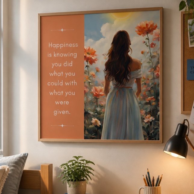 Affiche Inspirante Fille du Bonheur avec des Fleur (Créateur téléchargé)