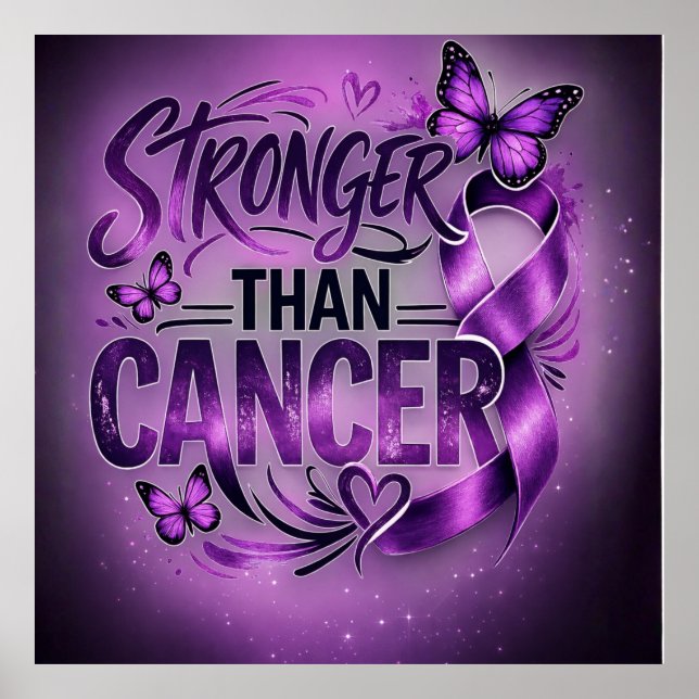 Affiche Inspirante Plus Fort que le Cancer – Viole (Devant)