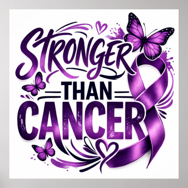Affiche Inspirante Plus Fort que le Cancer – Viole (Devant)