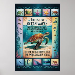 Affiche inspirante Tortue de mer Océan “La vie est