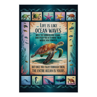Affiche inspirante Tortue de mer Océan “La vie est