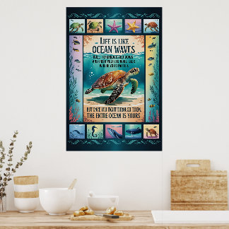 Affiche inspirante Tortue de mer Océan “La vie est