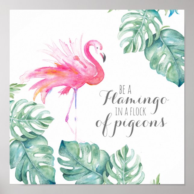 Affiche Inspiration Aquarelle tropicale Flamant rose rose (Devant)