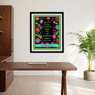 Affiche Inspiration Classe Accueil Floral Noir