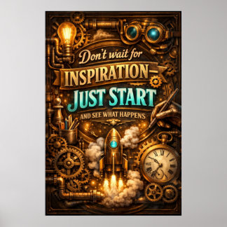 Affiche Inspiration Commencez l'Art de la Fusée Steampunk