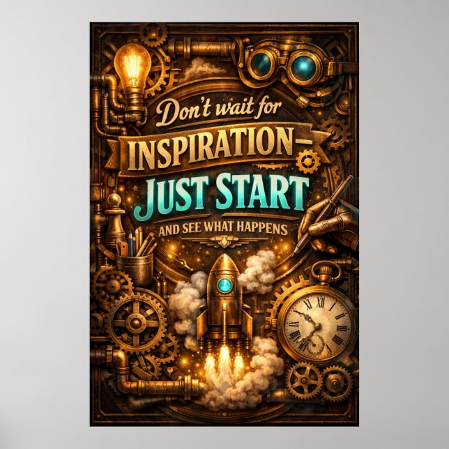 Affiche Inspiration Commencez l'Art de la Fusée Steampunk (Devant)