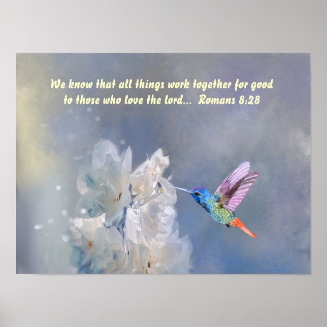 Affiche Inspirational Bible Romans 8:28 Citation Colibri (Devant)