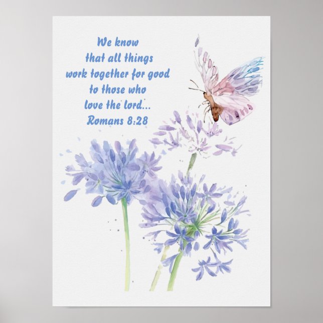 Affiche Inspirational Bible Romans 8:28 Citation Papillon (Devant)