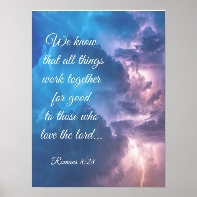 Affiche Inspirational Bible Romans 8:28 Quote Thunderstorm (Devant)