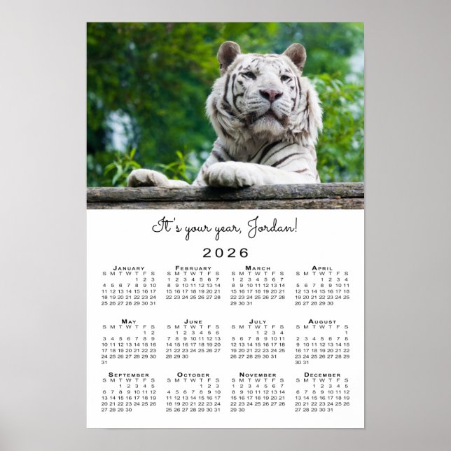 Affiche Inspirational Custom Tiger Photo 2026 Calendrier (Devant)