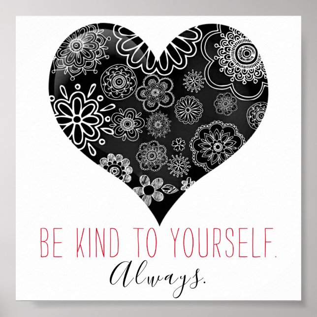 Affiche Inspirationnel Doodle Floral Black Heart (Devant)