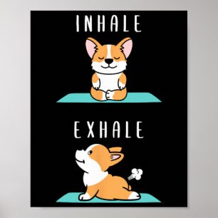 Affiche Inspirer Expirer Namaste Yoga Corgi Chien Méditati