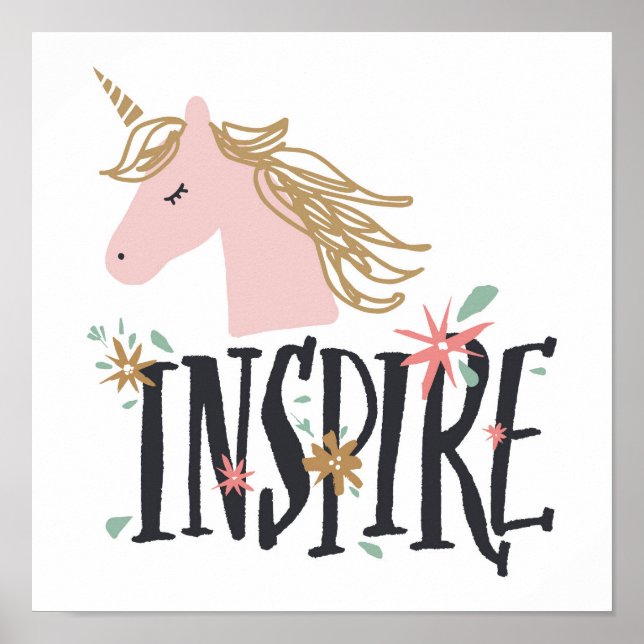 Affiche Inspirer | Gold Mane Unicorn (Devant)