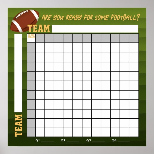 Affiche INSTANT DOWNLOAD Football Squares Betting Game (Devant)