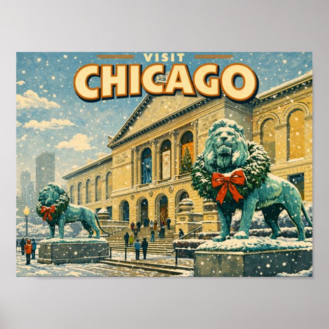 Affiche Institut d'art de Chicago en carte postale d'hiver (Devant)