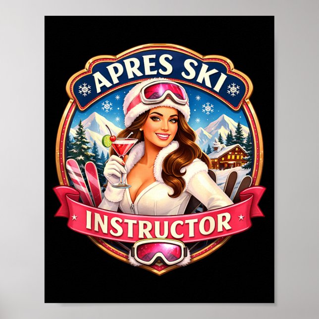 Affiche Instructrice d'après-ski drôle professeur de ski f (Devant)