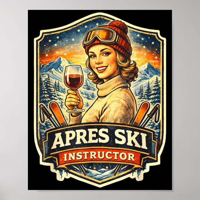 Affiche Instructrice d'après-ski drôle ski vintage femmesA (Devant)