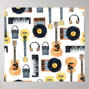 Affiche Instruments de musique : aquarelle transparente