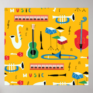 Affiche Instruments de musique : Jaune du milieu du siècle