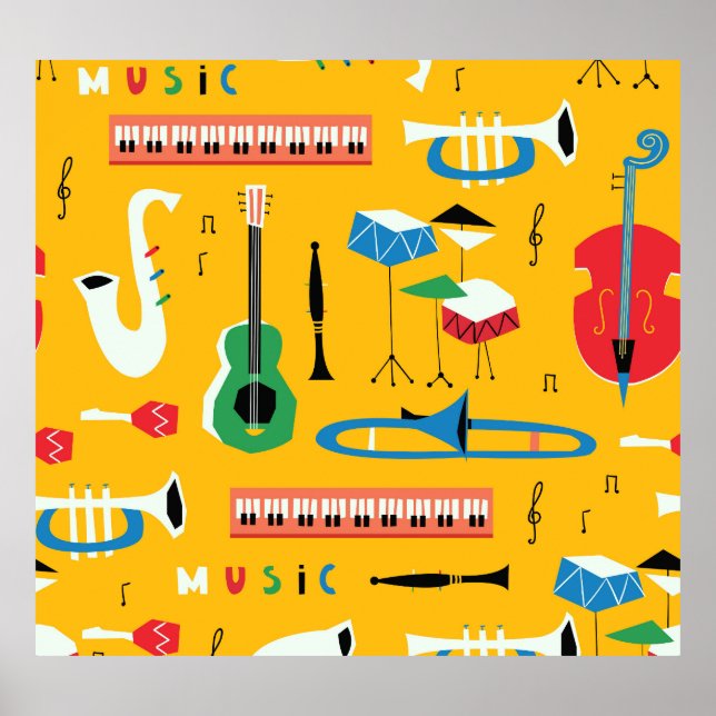 Affiche Instruments de musique : Jaune du milieu du siècle (Devant)