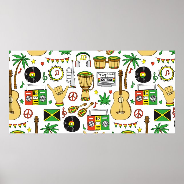 Affiche Instruments de musique motif sans faille. Reggae (Devant)
