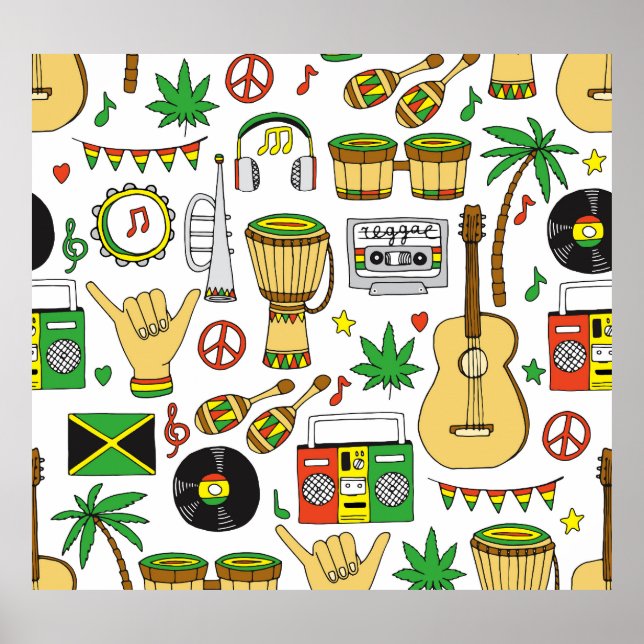 Affiche Instruments de musique : Reggae Arrière - plan san (Devant)