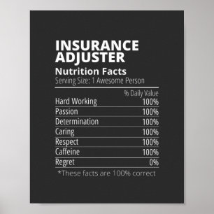Affiche Insurance Adjuster Nutrition Facts Funny