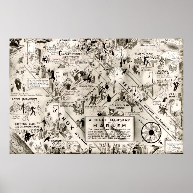 Affiche Interdiction Era Harlem, New York Speakeasy Map (Devant)