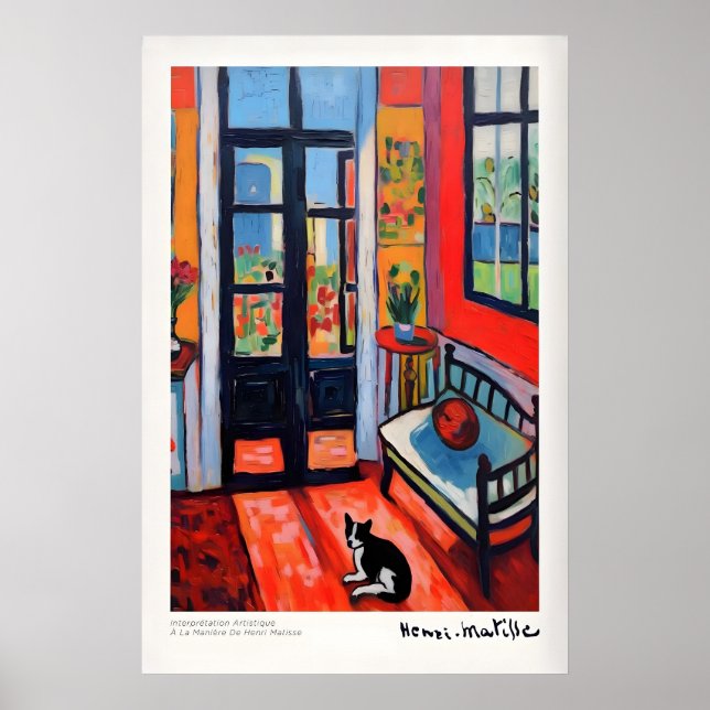 Affiche Intérieur avec Chat et Porte Ouverte (Devant)