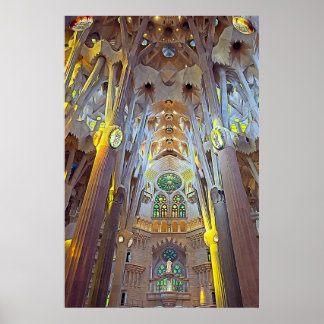 Affiche Intérieur de la Sagrada Familia à Barcelone, impre