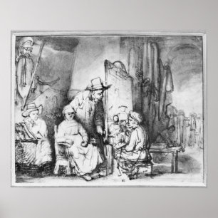 Affiche Intérieur de studio avec la peinture de peintre