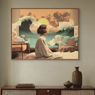 Affiche Intérieur surréaliste avec femme et chat