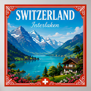 Affiche 🏔️ Interlaken Suisse Mémoire de vacances alpines