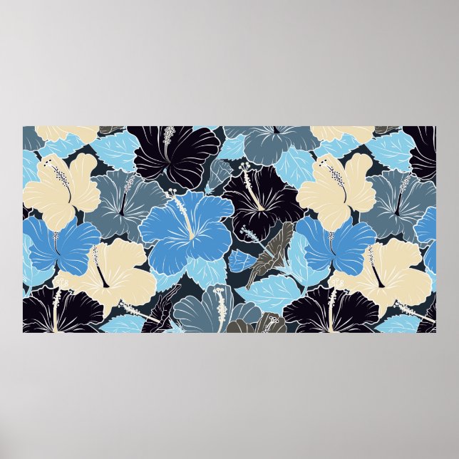 Affiche Intersecter courbe élégant flux d'hibiscus stylisé (Devant)