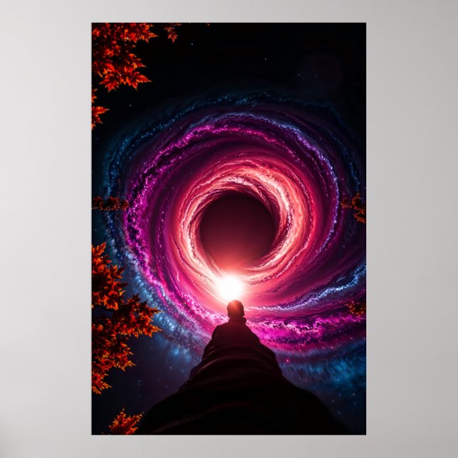 Affiche "Into the Abyss — Neon Black Hole Galaxy" Premium  (Devant)